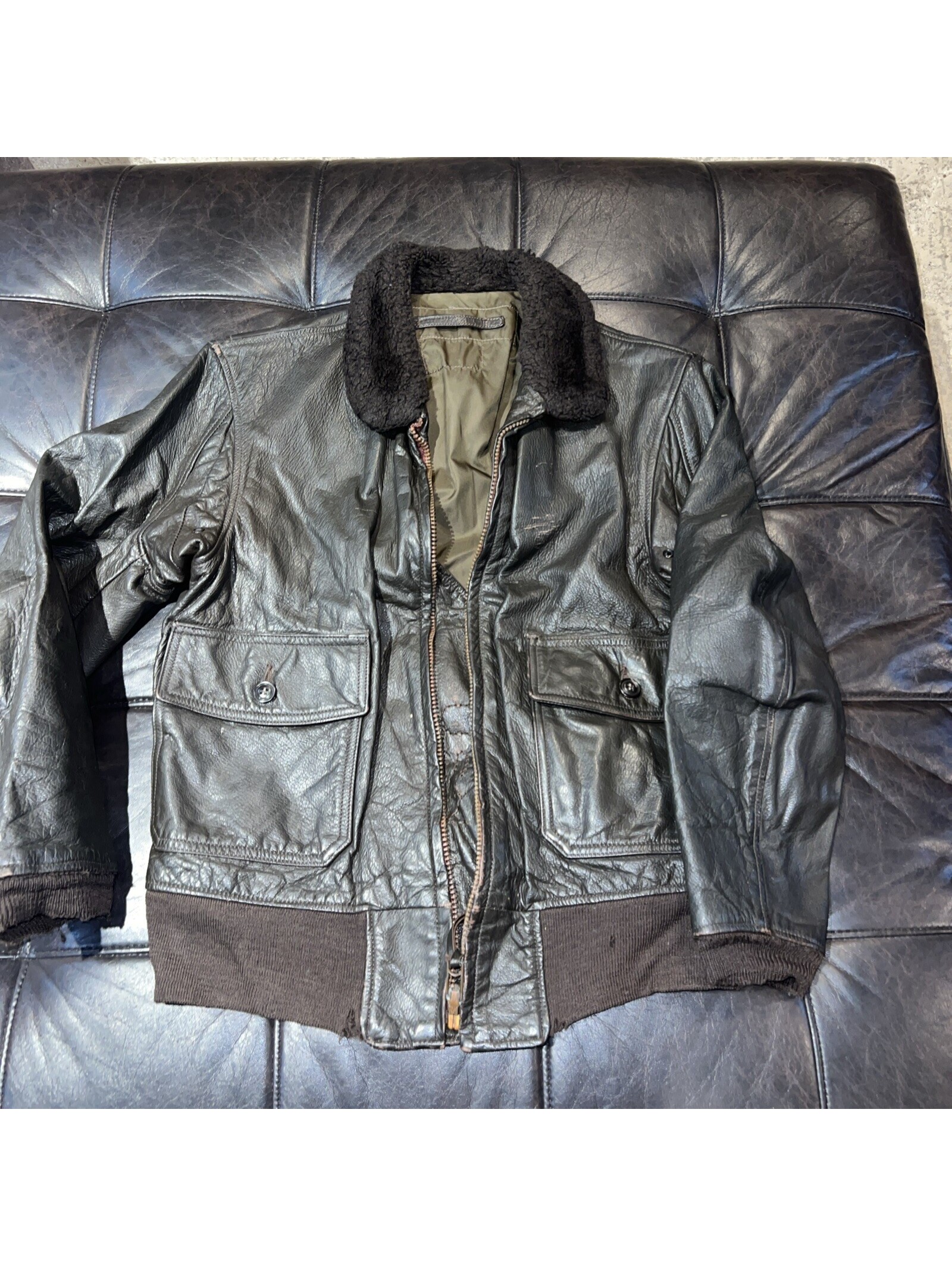 Flying Jacket Type G-1 Usn Stamped Goat Skin Leather 1960s Vietnam Top Gun Pilot